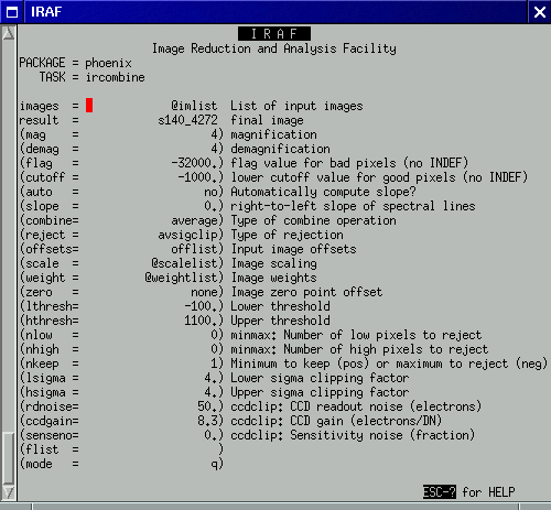 parameters screenshot for ircombine